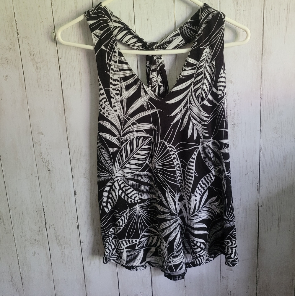Banana Republic tropical floral black and white halter top Size M